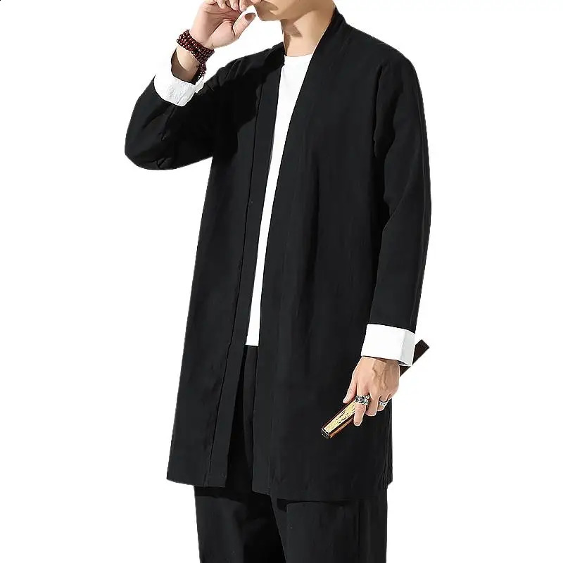 Mens Trench Coat Jacket Plus Size 4XL 5XL Kimono Casual Long Cardigan Jacket Male Solid Autumn Outerwear Tops jaqueta masculina 240822
