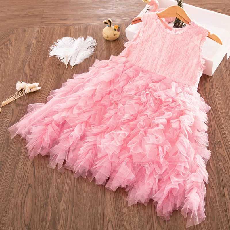 Spring princess girl dress childrens holiday casual picture Vestido summer flower embroidery cake birthday party crushed dress W240823
