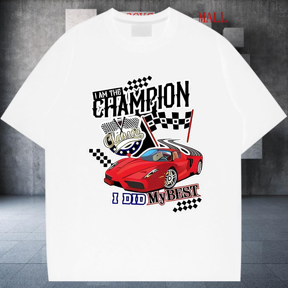 Soft Mens T Shirts 230g Pure Cotton car Sports Casual Plus Size Cartoon Breathable Crew Neck Men Tshirts Stylist Tees