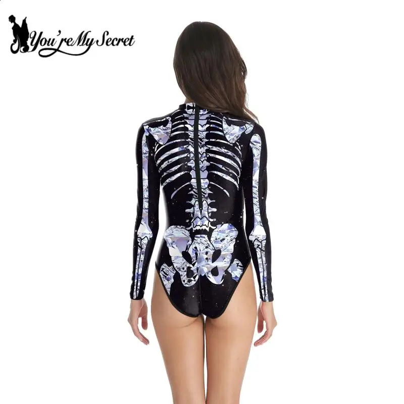 You are my secret Halloween skeleton printing cosplay costume onepiece swimsuit carnival party bodysuit death day 240823