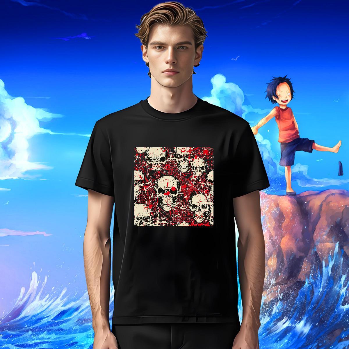Popular T shirt 230g Cotton skull Anime Printing Street Floral Print Breathable Crew Neck Couples T Shirts Fashion Designer Tee Shirt