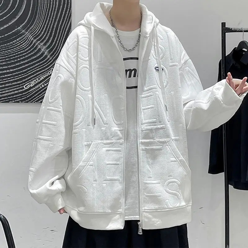 Men Trend Casual Streetwear Oversized Y2K Pocket Hooded Sweatshirts Youh Korean Harajuku Solid Long Sleeve Zipper Hoodies Jacket 240823