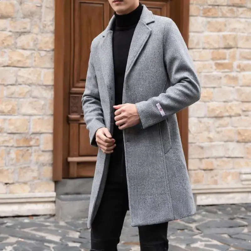 Red Long Mens Trench Coats Woolen Burgundy Elegant Gentleman Overcoats England Vintage Classic Claret Long Jackets Mens 240822