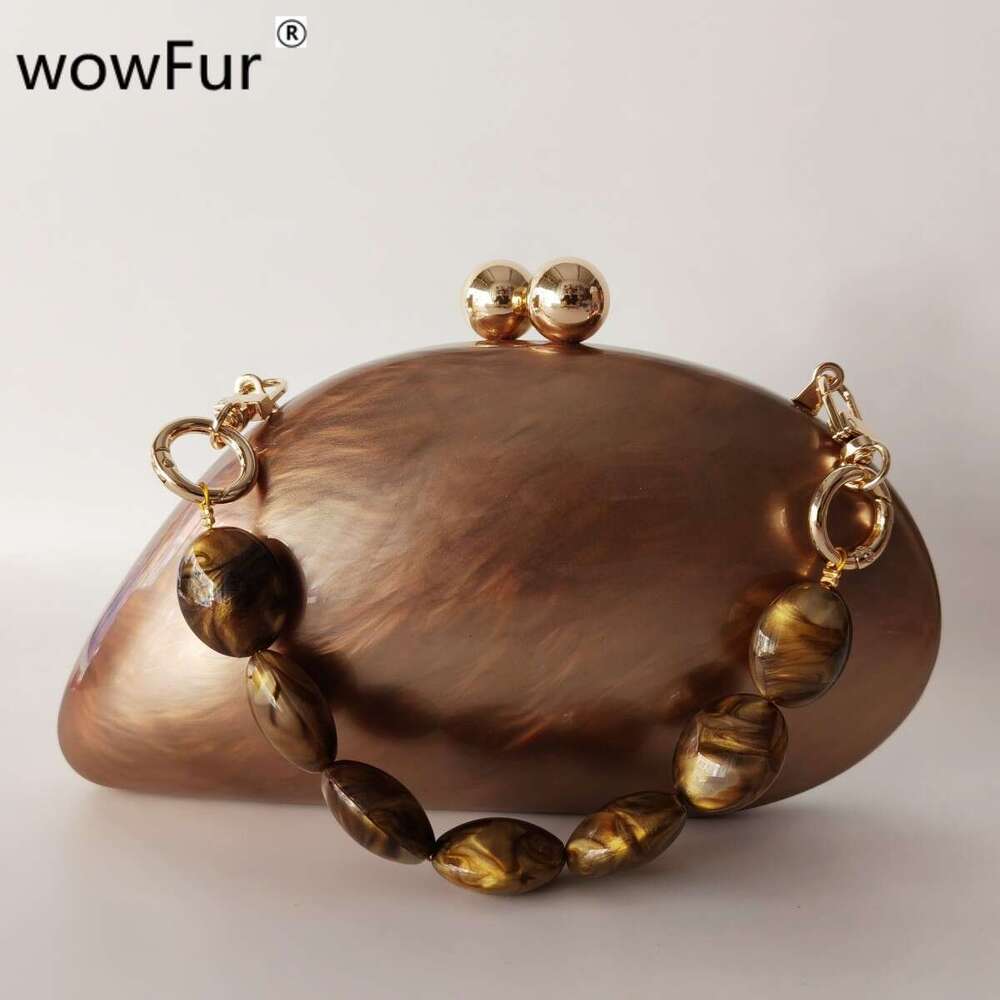 Pearl Brown Dumpg Shape Acrylic Box Party Purse L Evening Bags Lady Wedding Bridesmaid Clutches Minaudiere Handbags