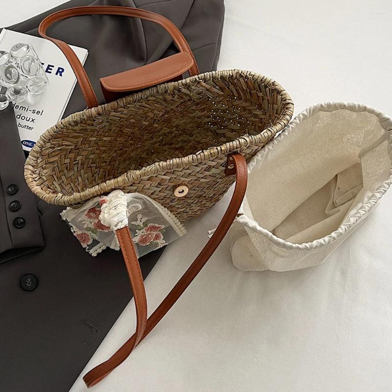 2025 NEW Evening Bags Women Straw Woven Summer Beach Large Capacity Weaving Shoulder With Ribbon Clutch For Outdoor Travel zhanyishengli
