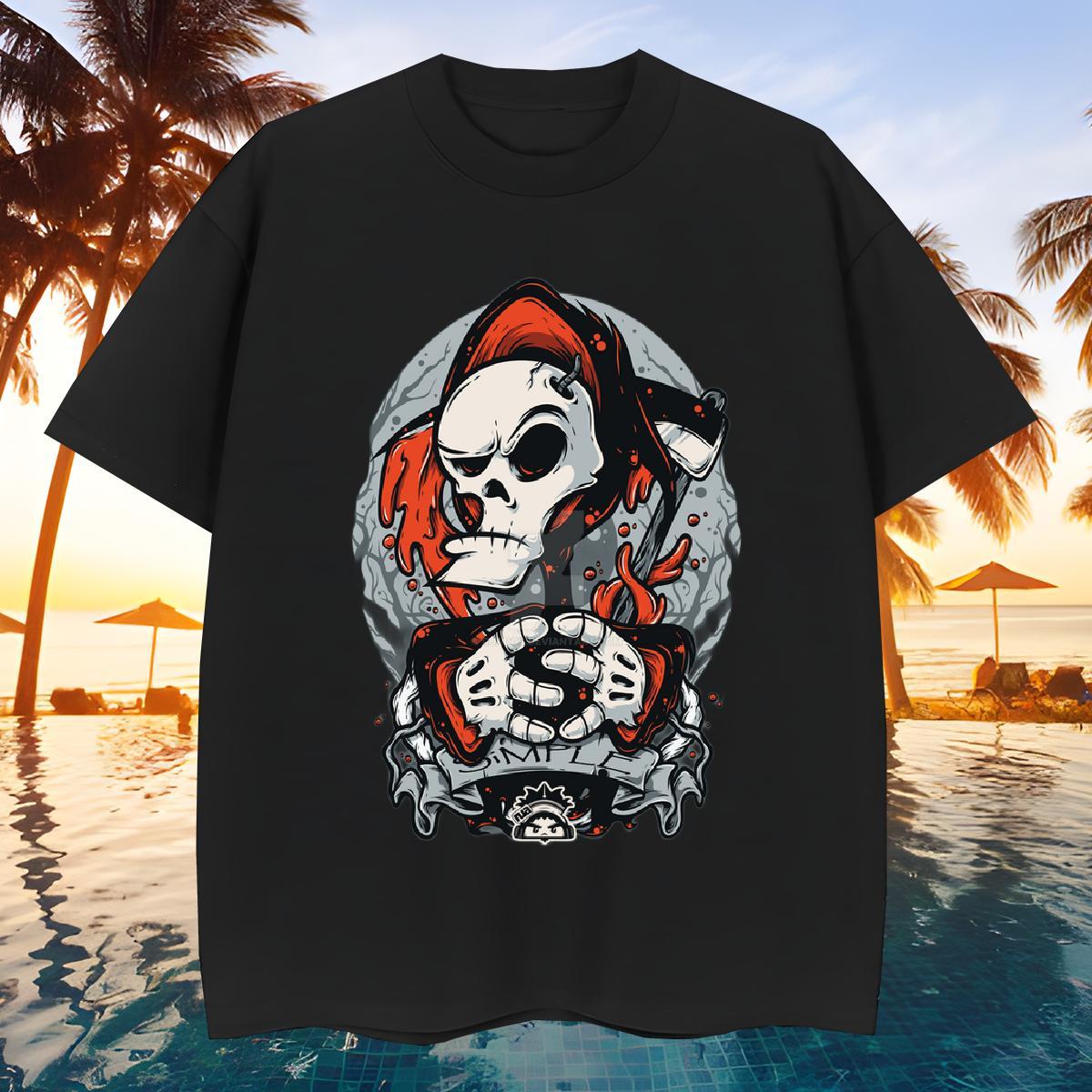 Cool Men T Shirts 230g 100% Cotton skull Spring Summer Custom Printed Breathable Short Sleeve Men Clothes T-Shirt Classic Casual Polos