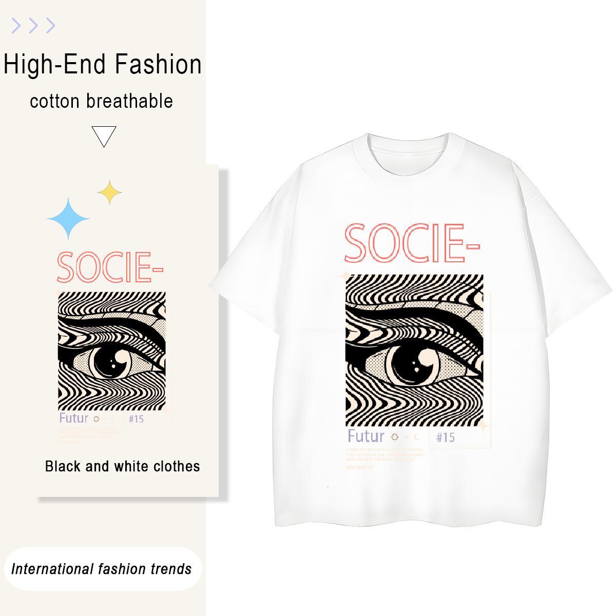 Brand Woman Tshirt 100% Cotton 230g eyes Casual T Shirt For Woman Breathable Anime Print Top Shirts