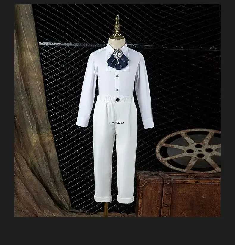 Childrens white immersion photography set boys wedding dress childrens formal stage performance jacket set birthday celebration costume W240823