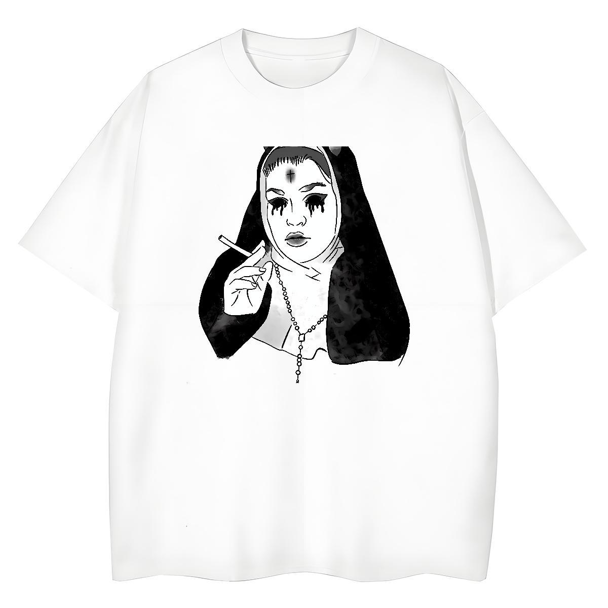 Wholesale Women Tshirts 230g Cotton nun Outdoor T Shirt For Woman Breathable Soft Anime Oversized Tops Tees