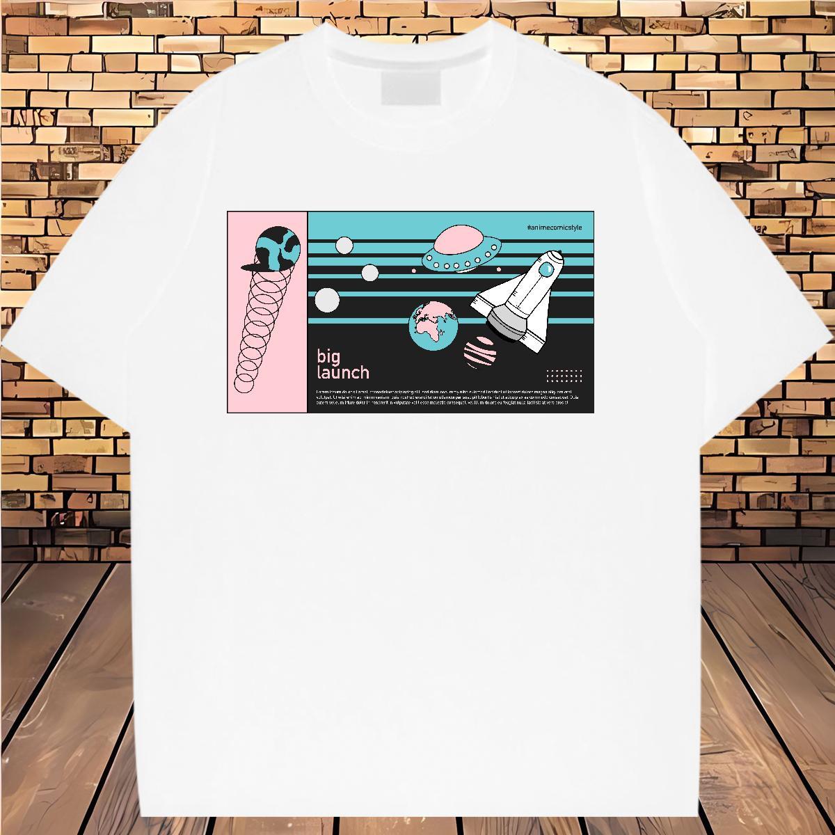 Nice Unisex Tshirts 100% Cotton 230g planet Street Wear T-Shirts Breathable Crew Neck Cartoon Printing L-4XL Tees Shirts