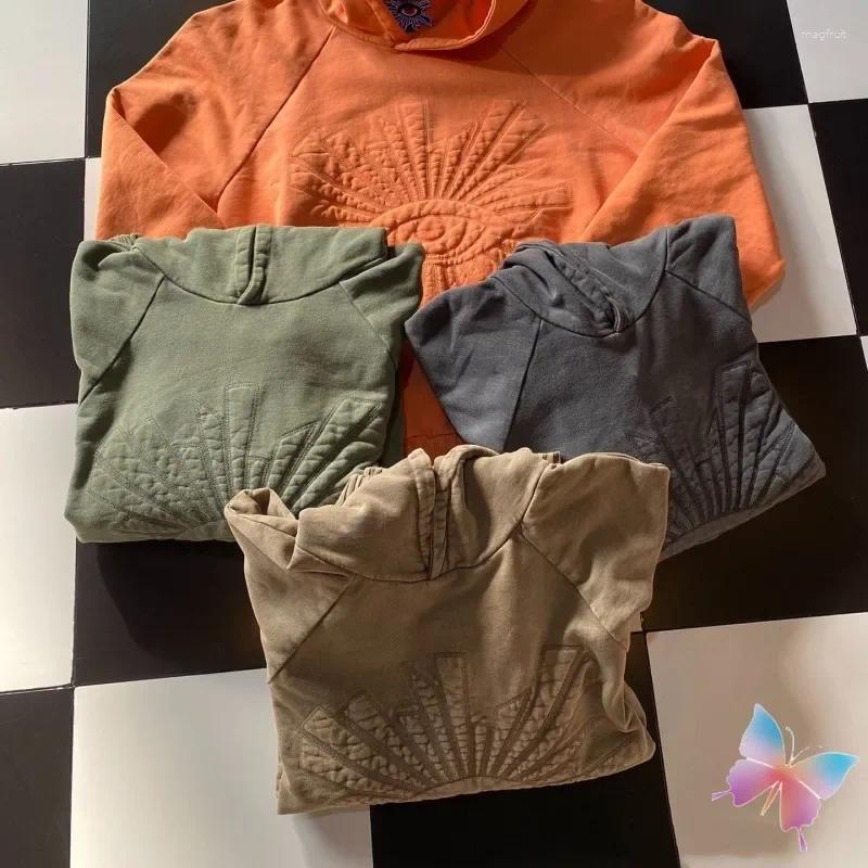 Men's Hoodies Multicolor Vintage Washed Street Sweatshirts 3D Embroidered Eye Foam Print HOUSE OF ERRORS Oversized Men Women Hoody
