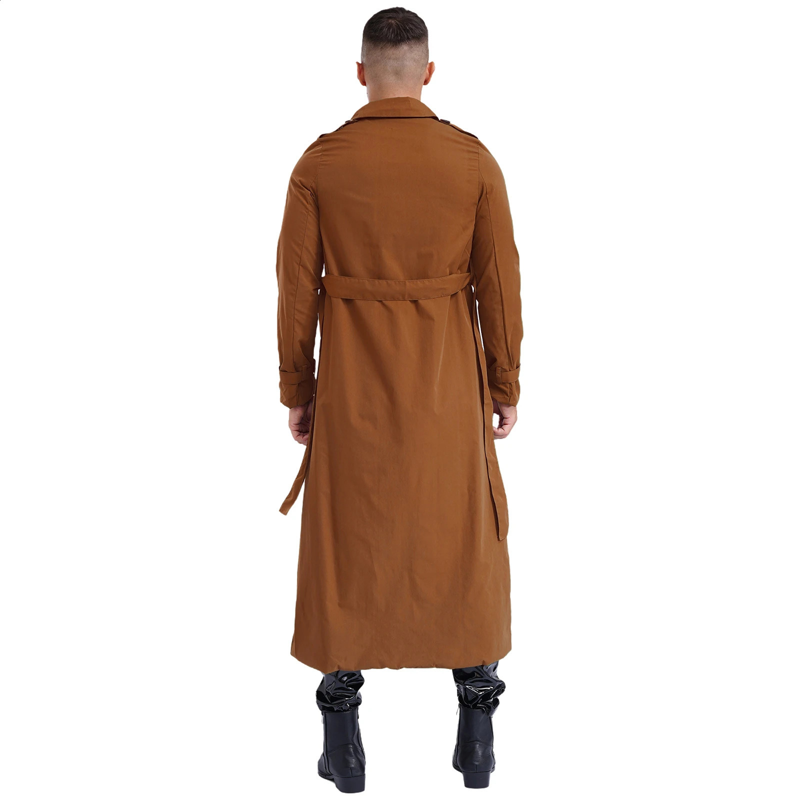 Men Fashion Open Front Trench Coat Casual Notched Lapel Long Sleeve Long Length Jacket Overcoat with Belt for Autumn Spring Coat 240822