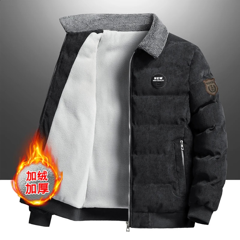Winter wool jacket mens Parkas loose solid windproof fur collar warm Corduroy Parka fashionable casual 240822