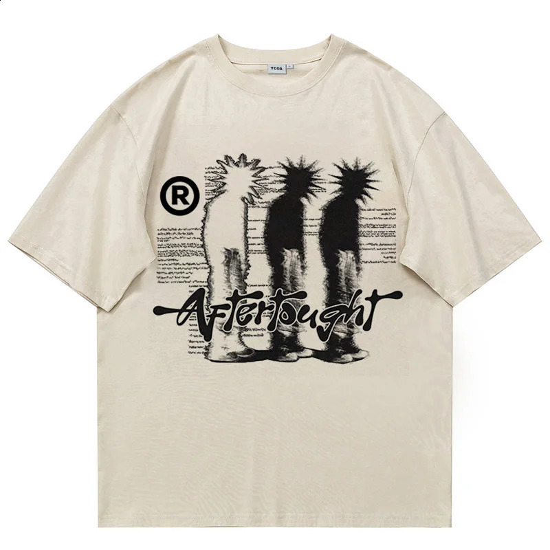 Mens Tshirt cotton oversized graphic print shadow Y2k streetwear top short sleeved hiphop Harajuku retro aesthetic clothing 240822