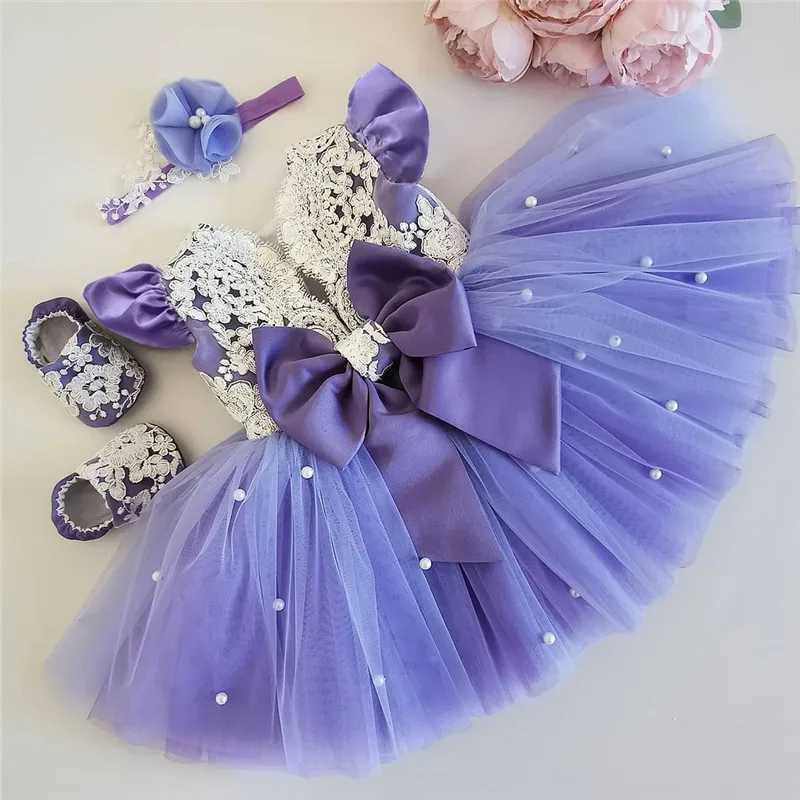 Baby girl lace flower dress childrens wedding cute bow princess costume party childrens Tutu birthday summer costume 1 2 3 4 5 years W240823