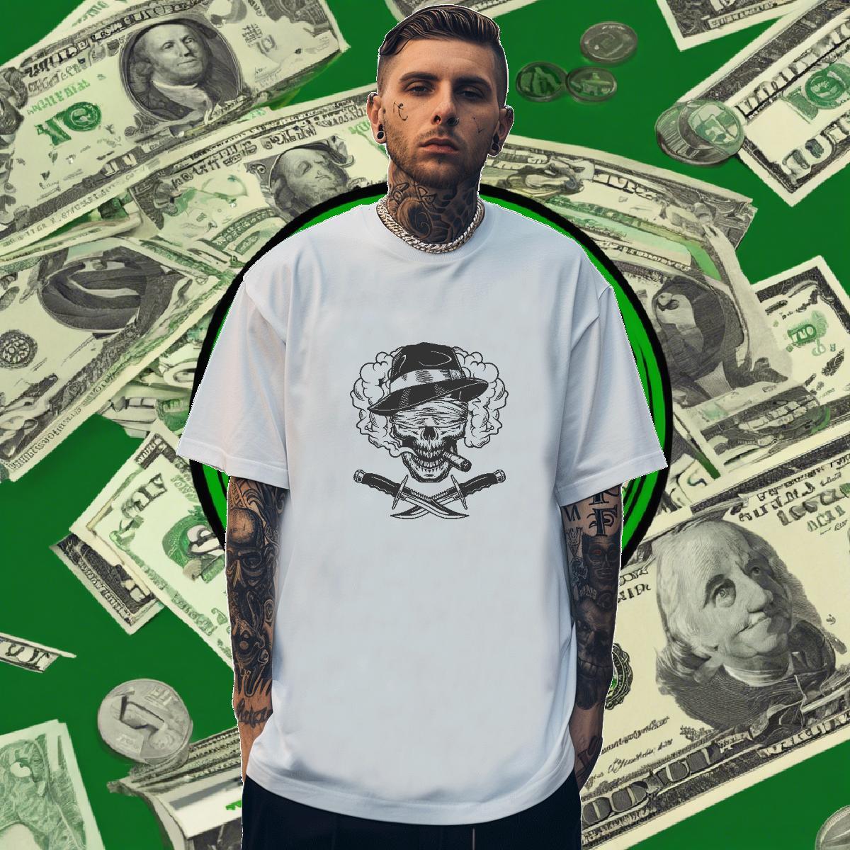 Cool Design T Shirt For Man 230g 100% Cotton skull Casual Beach Anime Print Pure Cotton Men Tops Tees DIY Customized Wear