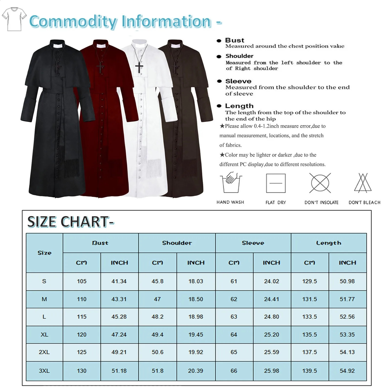 Medieval Priest Role Playing Costume Sleeping Monk Robe Witch Christ Carnival Adult Female 240823