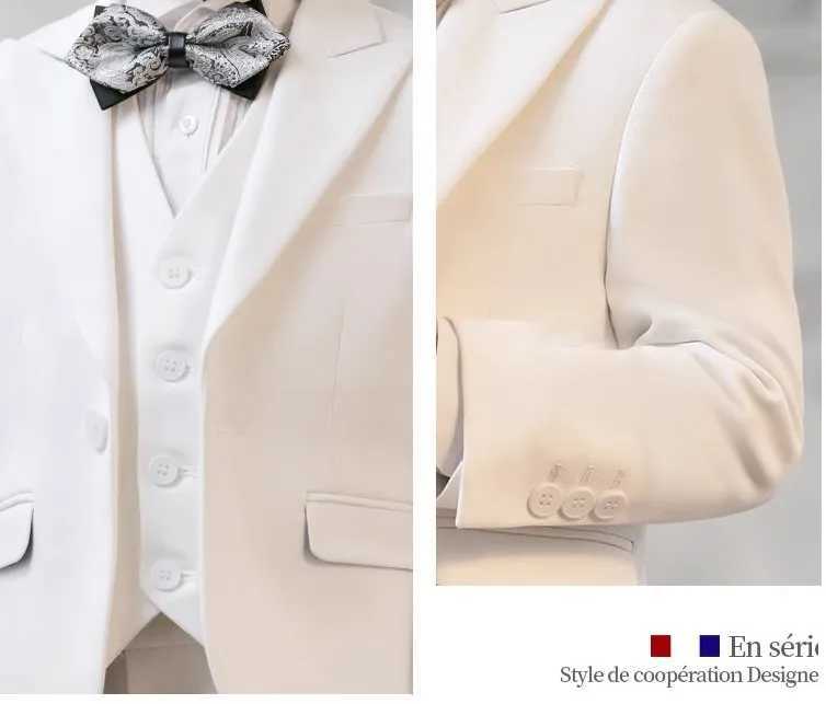 Flower Boy White Baptist Party Dress Childrens Jacket Vest Pants 3PS Ceremony Photography Set Childrens Piano Performance Costume W240823