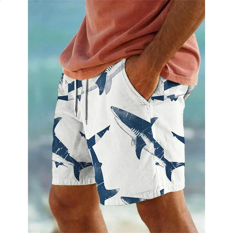 3D Print Shark Swim Trunks For Men Ocean Animal Pattern Board Shorts Summer Fashion Casual Loose Street Breathable Beach 240823