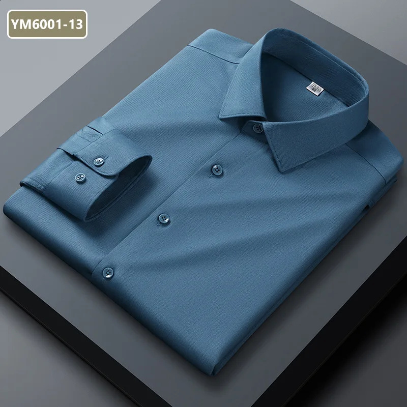 autumn solid color wool mens shirt business casual no-iron anti-wrinkle long-sleeved shirt middle-aged mens clothing 240822