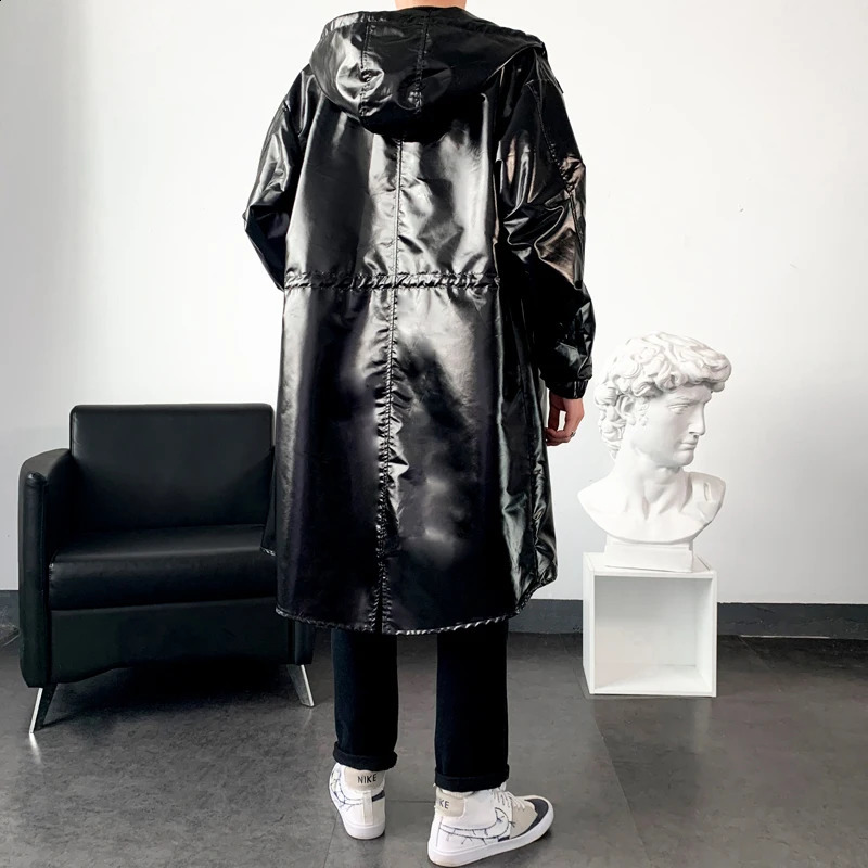 Autumn and Winter Windbreaker Mens Long Coat Night Show Bright Face Cool Windbreaker Hoodie Long Jackets for Men 240822