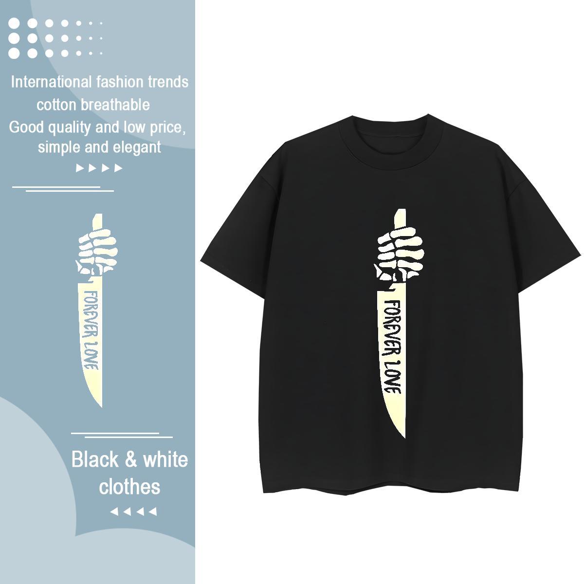 Free Shipping Womens Tshirts 230g Cotton Lines Daily Outfit Womens T Shirts Breathable Crew Neck Cartoon Printing L-4XL Tees Shirts
