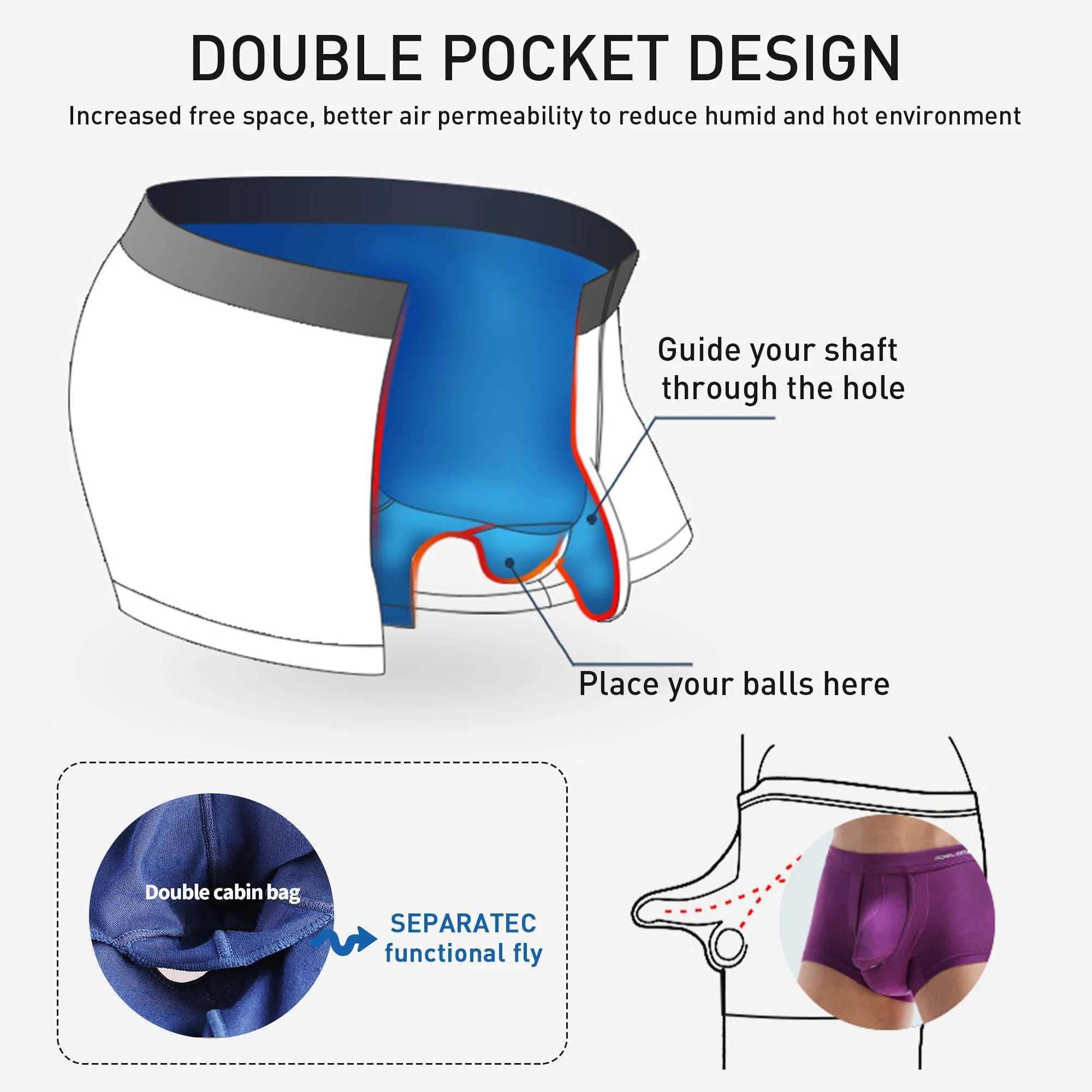 Mens underwear inflation enhanced boxer briefs Mens breathable elephant trunk fly dual pockets provide separation spiral physiology W241223