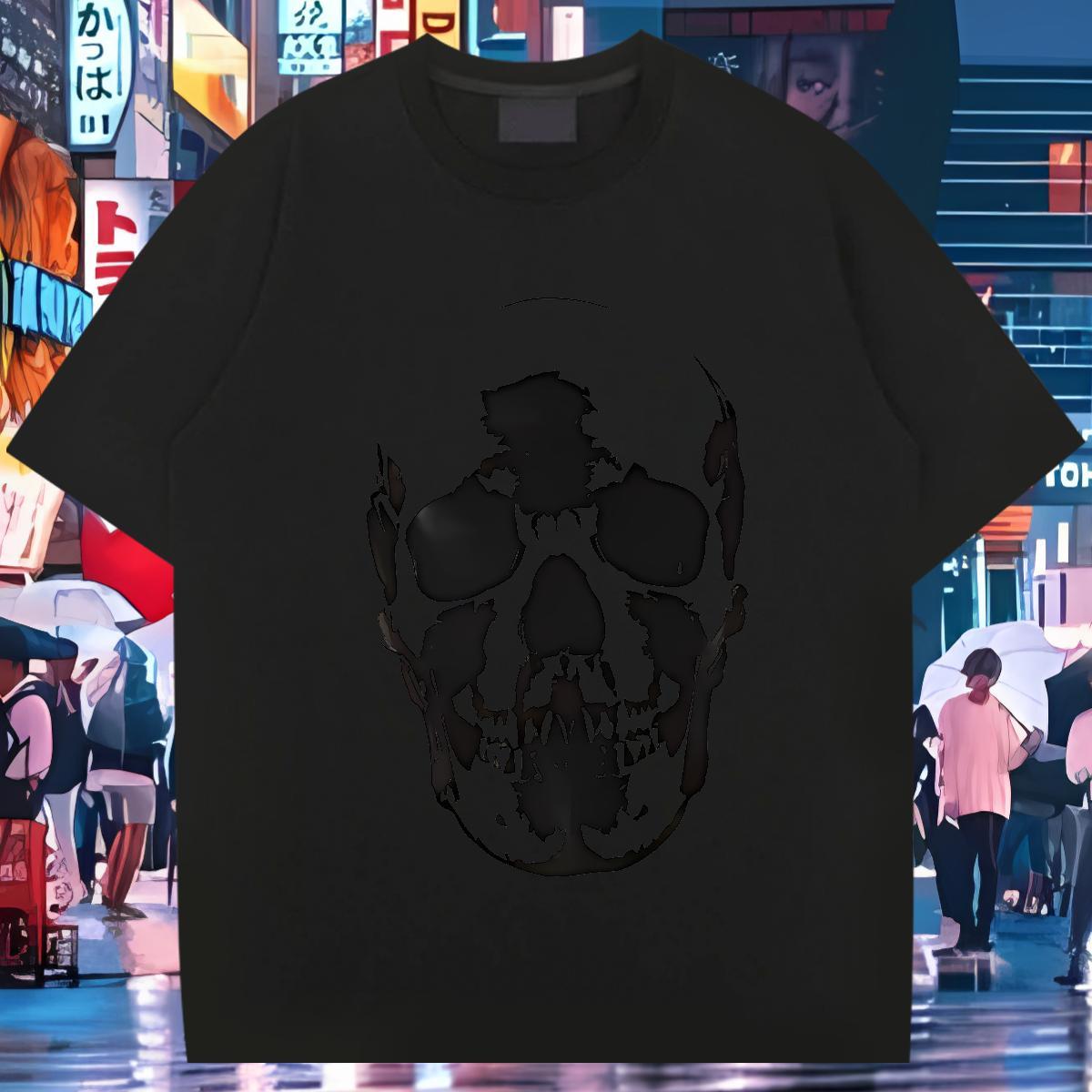 Loose Mens T Shirts 230g Cotton skull Daily Outfit Anime Print Short Sleeve Soft Men Tops Tees Classic Casual Tops Shirt