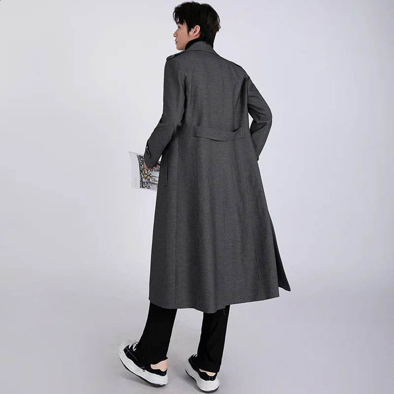 Fashion Autumn Winter Men Trench Coat British Style Double breasted Long Windbreaker Warm Outwear Grey Jacket 240822