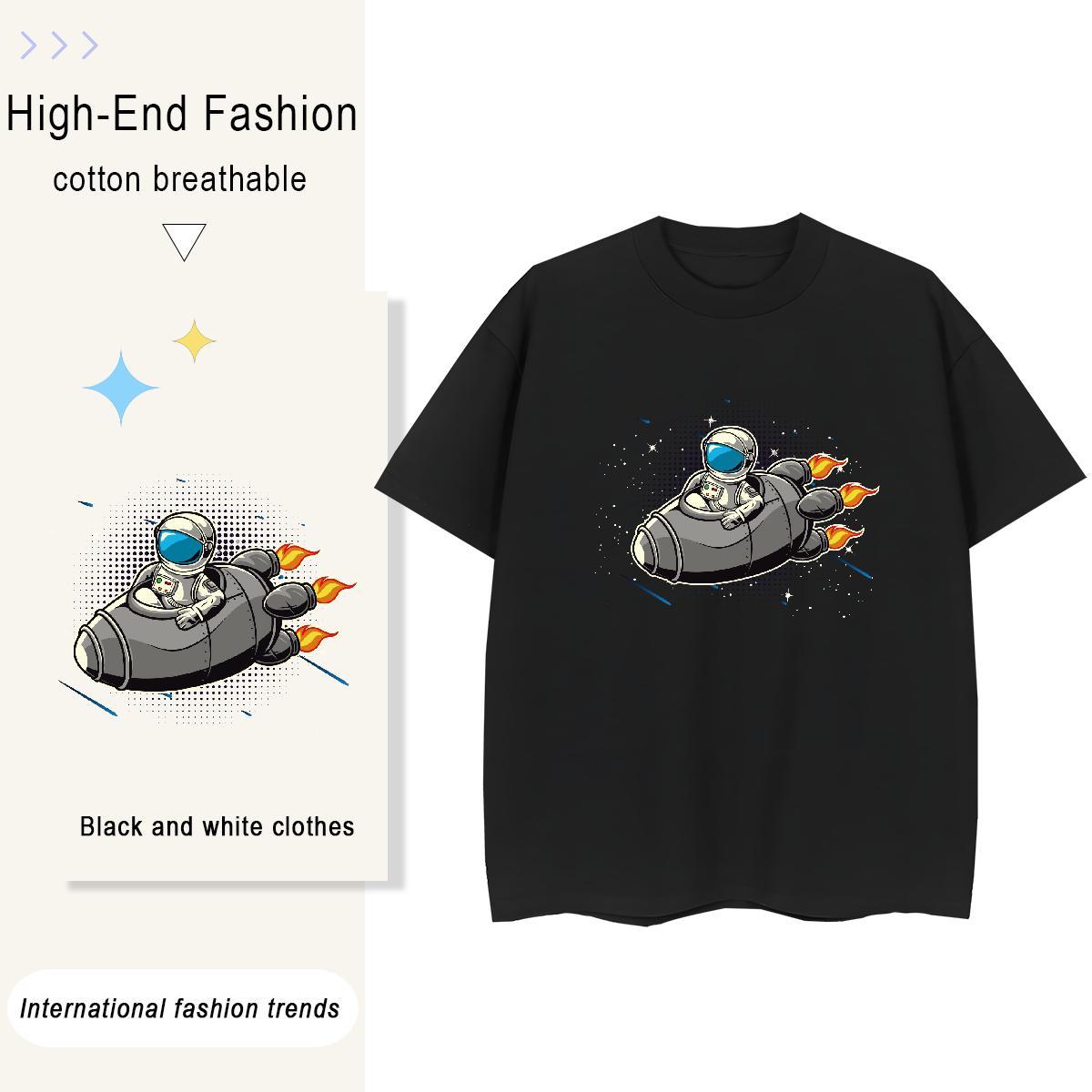 Nice Tshirt for Man Woman 230g Pure Cotton cosmonaut Street Wear T Shirts Women Breathable Floral Print Top Tees