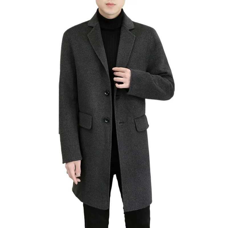 2025 High Quality Double-sided Coat Stylish and Handsome with A Solid Color Autumn and Winter New 50% Wool Mid-length Woolen Coat XJ250809