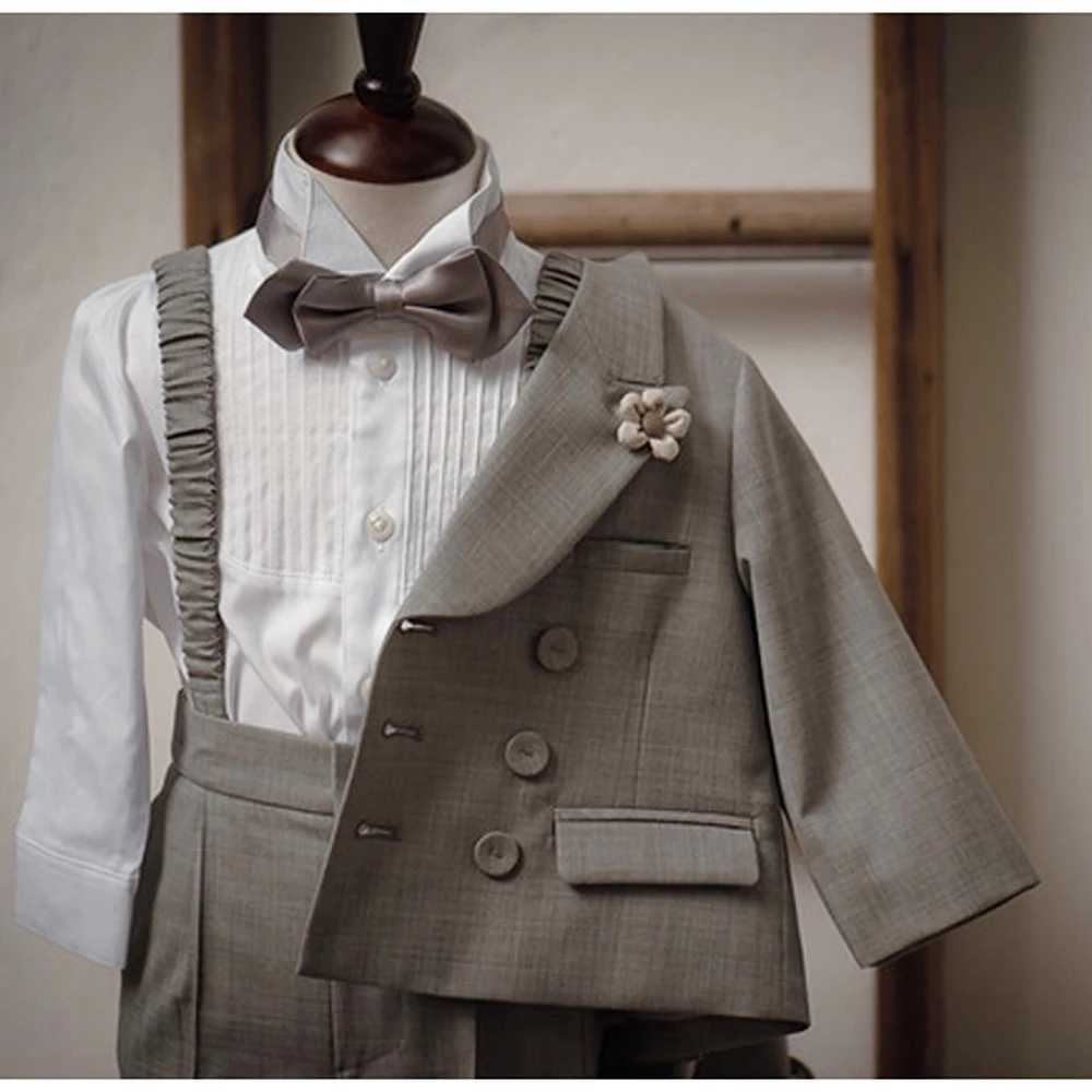 Khaki boys set wedding evening dress childrens jacket set baby jacket 3-piece set 1-4 years old custom clothing birthday baptism dress W240823