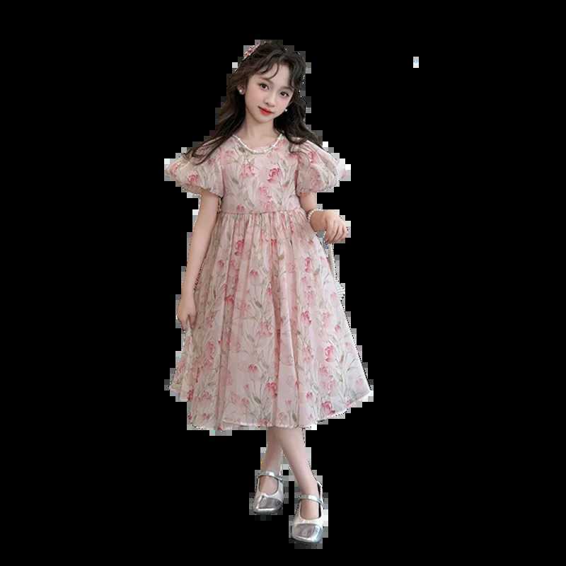 Girls Summer dress 2024 New 5-12 years old 15 years old big children sweet temperament foreign flower princess dress W240823