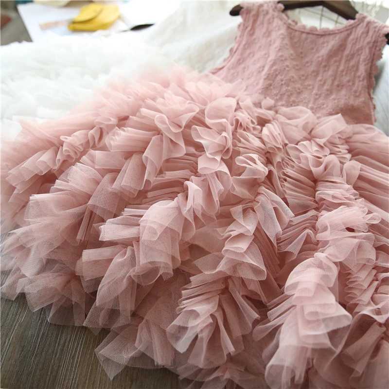 Spring princess girl dress childrens holiday casual picture Vestido summer flower embroidery cake birthday party crushed dress W240823