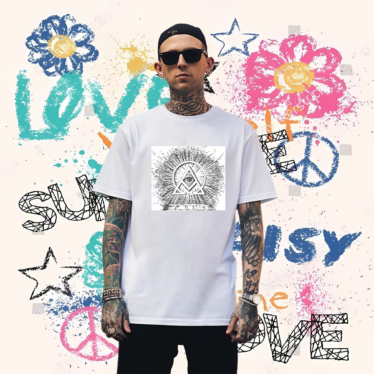 Brand Man T Shirts 100% Cotton 230g eye of the devil Street Wear Custom Print Oversized O-Neck Short Sleeve Men Clothes T-Shirt 2024 New Tee Shirt