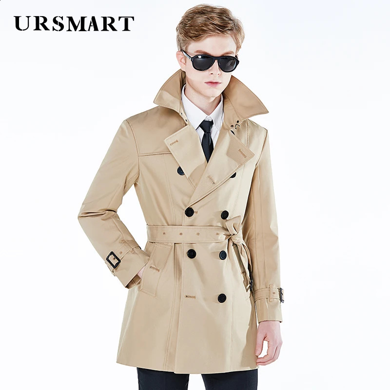 Mid to long trench coat mens spring and autumn product double breasted khaki cotton polyester custom windbreaker jacket men 240822