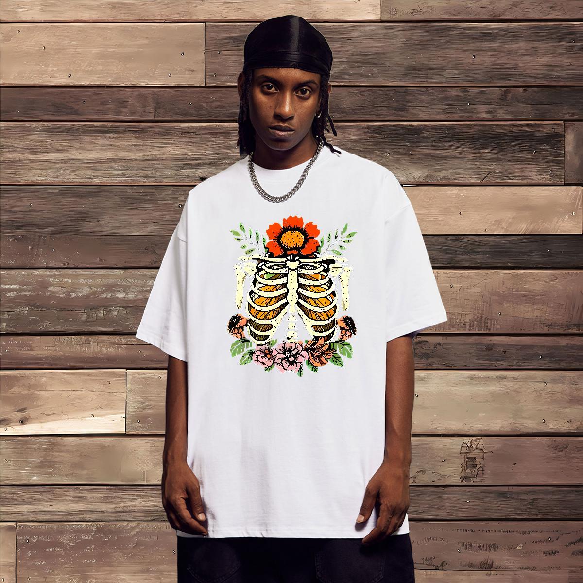 Unisex T Shirt For Man 230g 100% Cotton skull Daily Outfit Plus Size Cartoon Short Sleeve O-Neck Men Clothes T-Shirt Customized Polos