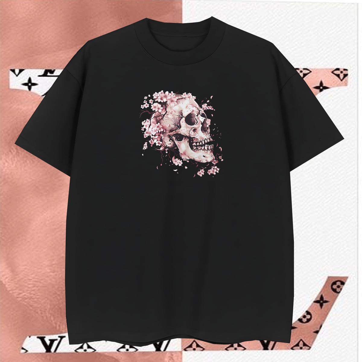 Wholesale T Shirt For Man 230g Pure Cotton skull Casual Daily Wear Custom Cartoon Crew Neck Breathable Men Tees 2024 DIY Tshirts