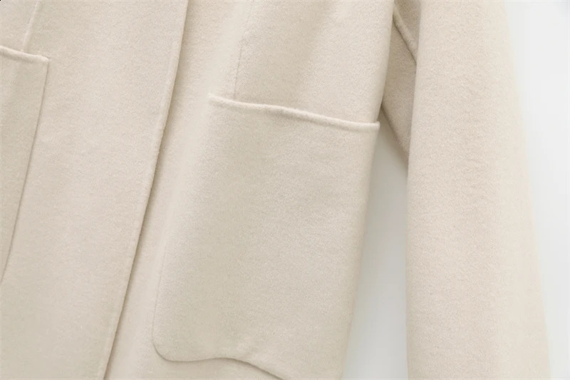 RARF womens long over knee loose double pocket woolen double-sided coat double-sided cashmere ladies 240822