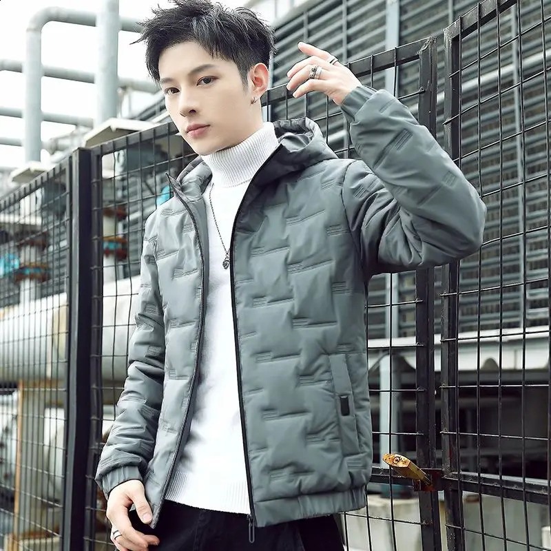 Winter fashion Parkas cotton padded jacket mens outdoor hooded casual windproof thick warm 240822