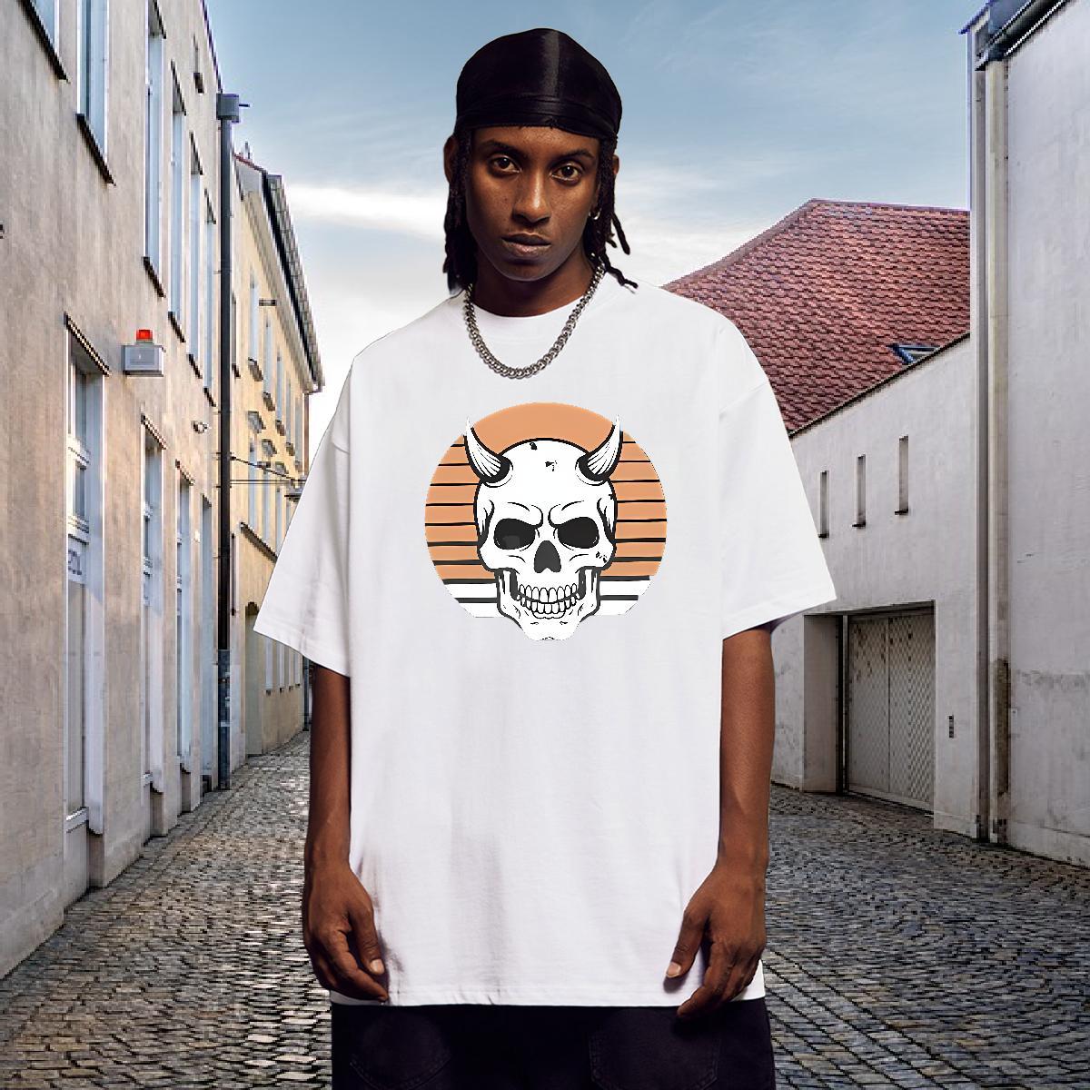 Brand Man T Shirts 230g Cotton skull Outdoor Black Oversized Round Neck Short Sleeve Tshirts Classic Casual Tee Shirt