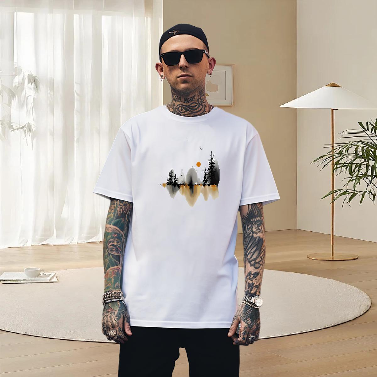 Wholesale T Shirts Men 100% Cotton 230g mountains Sports Casual Custom Print Oversized Short Sleeve O-Neck Men Clothes T-Shirt Fashion Design Tees