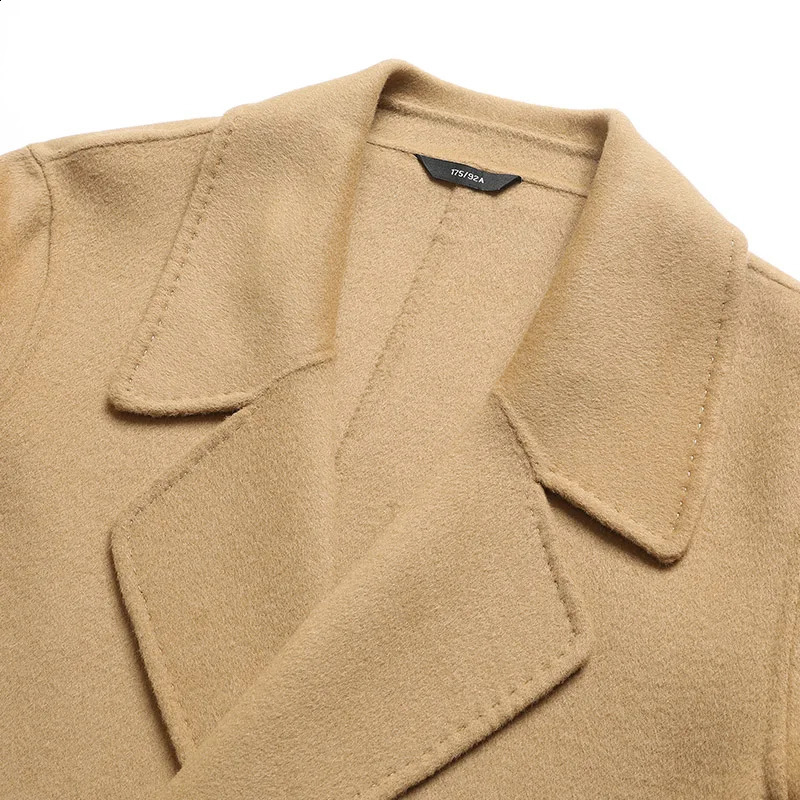 100% Wool Coat Mens Autumn Winter Business Casual Double Breasted Long Woolen Overcoat Outwear Solid Wool Windbreak Jacket 240822