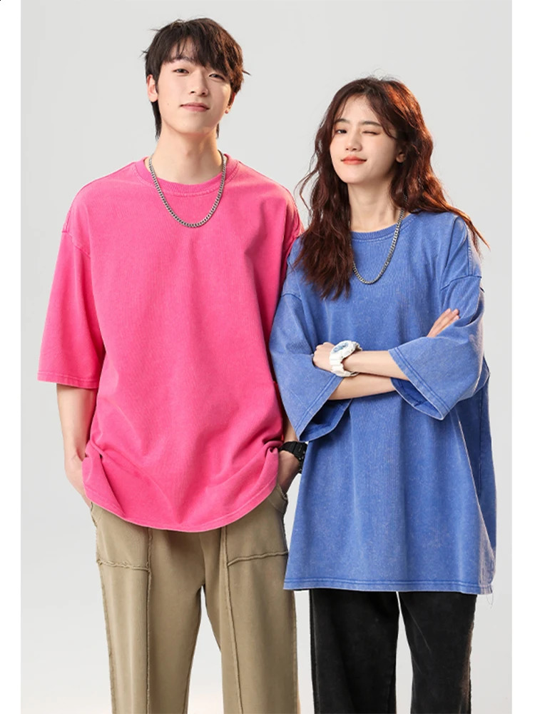 260G thick cotton summer wash Tshirt mens Korean couple Y2K loose top casual short sleeved oversized unisex 240822
