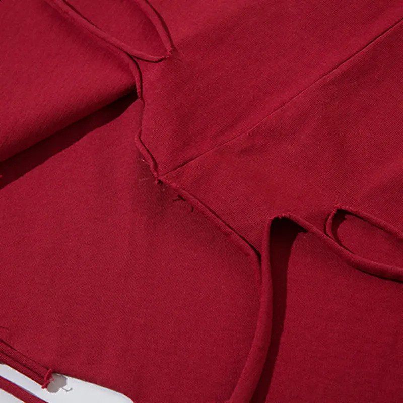 Vintage Oversized Shirts Grunge Y2K Ripped Hole Tie Dye Long Sleeve Tshirt with Chain Hip Hop Punk Gothic Cotton Washed T-Shirt 240823