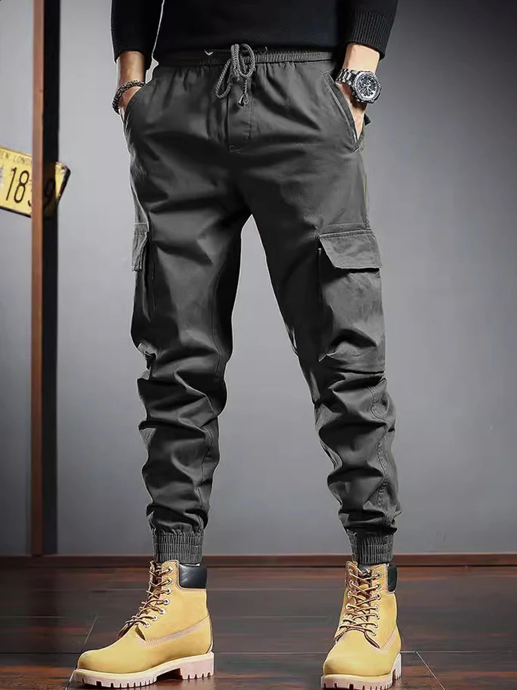American casual sports multi pocket pure cotton leggings 240823
