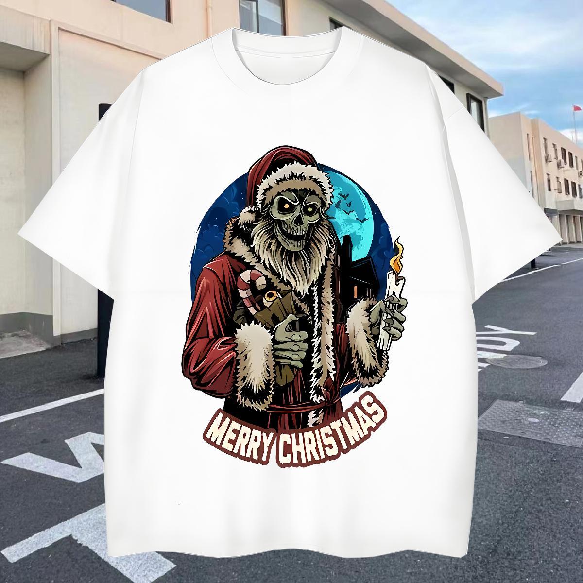 Cool Design T-Shirts for Men 230g Pure Cotton skull Street wear Hip Hop Cartoon Printing L-4XL O-Neck Short Sleeve Men Tops Tees New Clothes