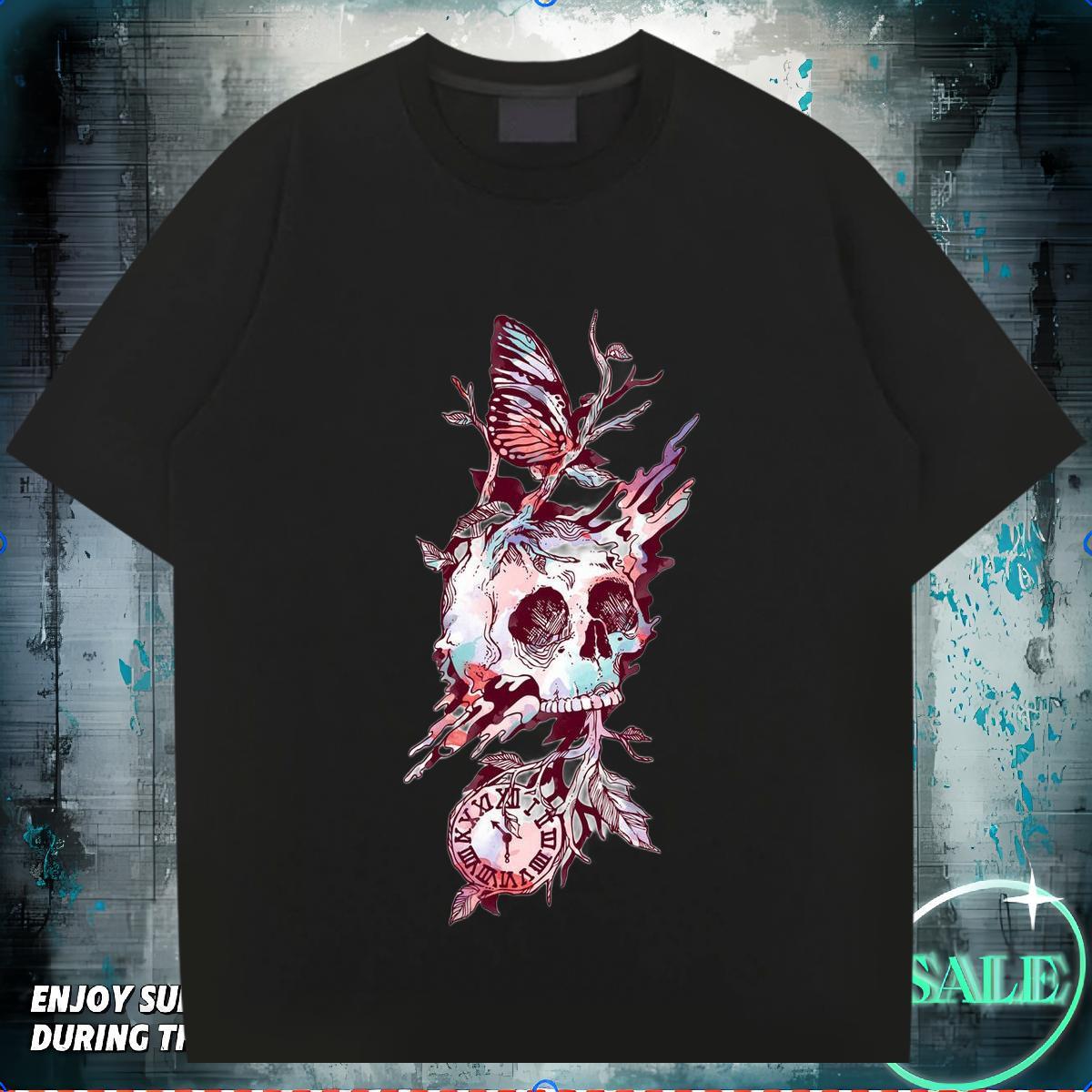 High Quality Mens T Shirts 230g 100% Cotton skull Casual Plus Size Custom Breathable Men Tees Fashion Casual Tshirts