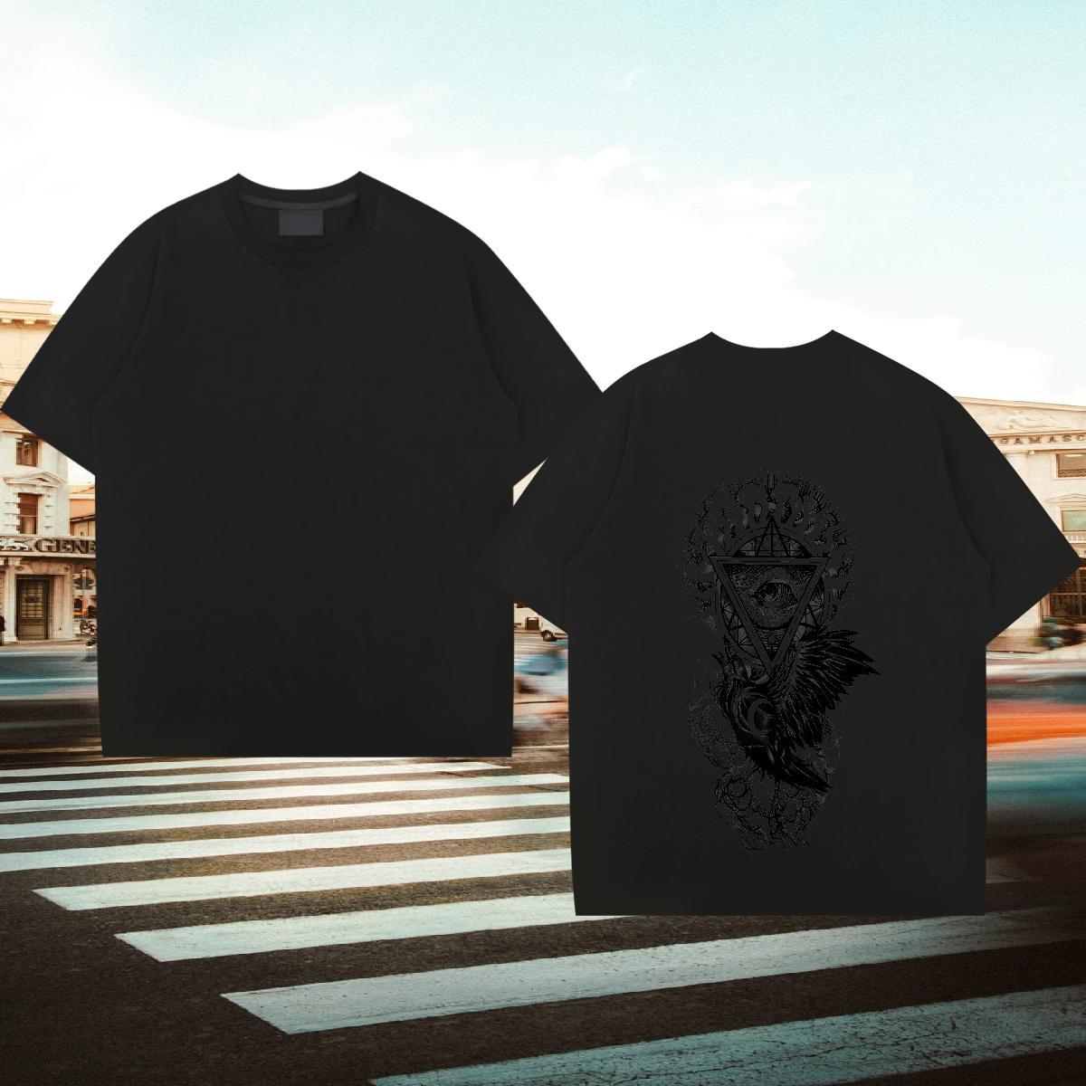 Popular Men T Shirts 230g Pure Cotton eye of the devil Street Casual Asian Size Breathable Crew Neck Men Clothes T-Shirt 2024 Tees
