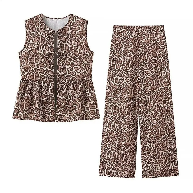2024 Summer Product Womens Clothing Animal Pattern Printed Lace Up Sleeveless Spicy Tank Top Straight Pants Set Y2k 240813